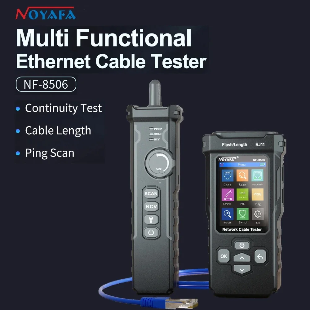 NF8506 Multifunction Ethernet Cable Tester Network Cable Tracker IP Scan Ping Poe Test Wire Continuity Test RJ45 RJ11