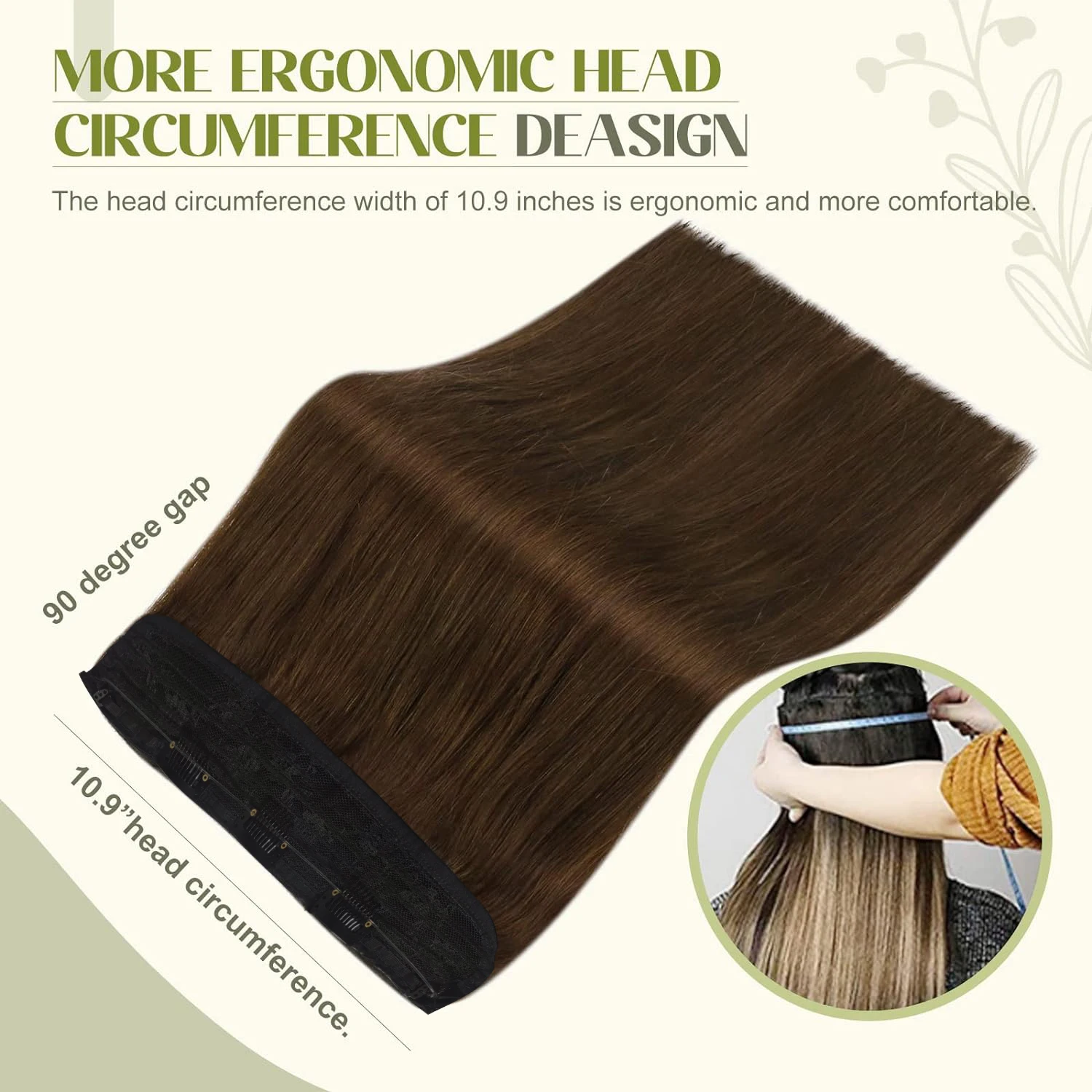 Chocolate Brown Color #4 Fish Line Real Human Hair Wire Adjustable Size 3 Secure Clips Wire Hair Extensions 16-26 Inch For Salon