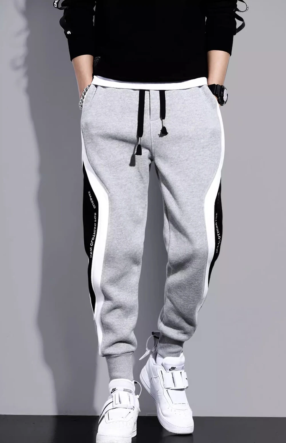 2024 Splicing Men's Pants Spring Autumn Wide Loose Casual Pants Patchwork Sports Elastic Rope Fashion Tie-foot Male Trousers