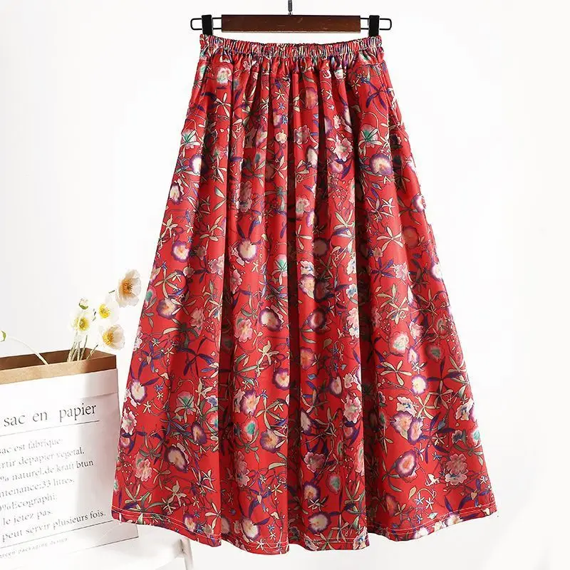 

2024 New Temperament Retro Chinese Hanfu Jacquard Women's Summer Fashion Elegant Versatile Folded A-line Loose Mid Length Skirt