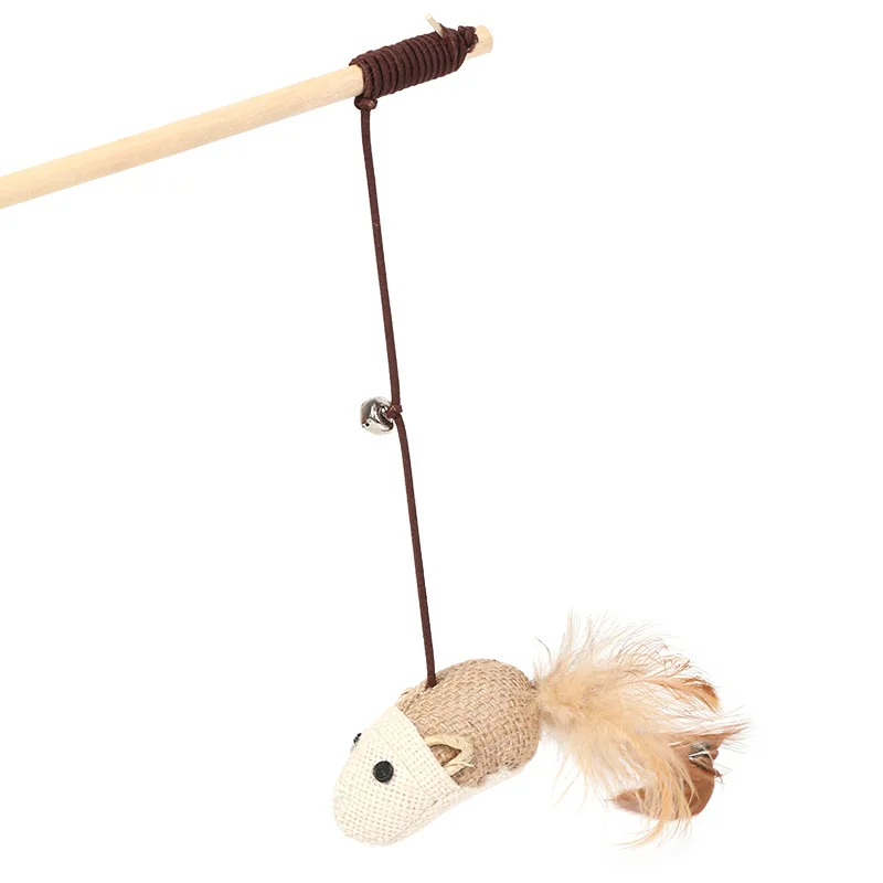 Cartoon Pet Cat Toy Stick Feather Rod Mouse Toy with Mini Bell Cat Catcher Teaser Interactive Cat Toy Kitten игрушки для кошек 