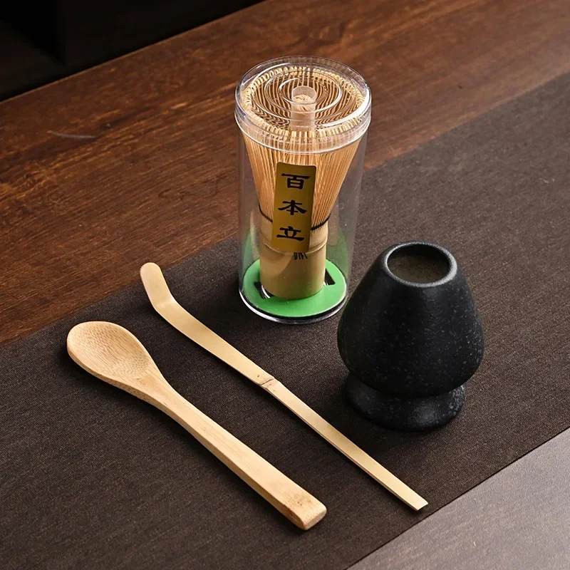 Matcha Tea Set Matcha Tea Tools Tea Ceremony Tools Tea Set Matcha Whisk 4 IN 1 Bamboo Matcha Powder Whisk Teaspoon Ceramic Bowl Tranditional Tea Matcha Whisk (Chasen)Sets Home Tea-making Accessories
