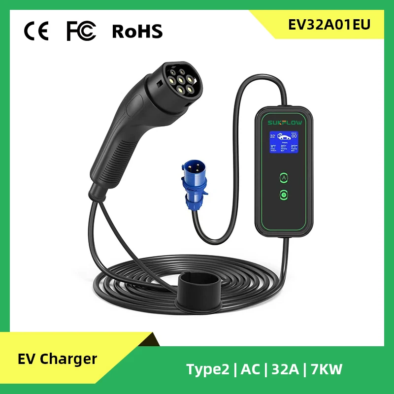 

China factory Wholesale price EU 32A 7KW Waterproof IP67 Type 2 Portable EV car Charger