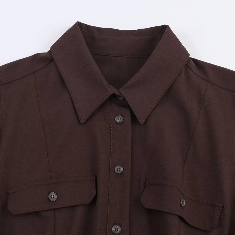 Women's Dress Fall 2025 New Solid Color Long Sleeve Shirt Style A-Pendulum Midi Dresses Belt Decoration Casual Fashion Dress ﻿