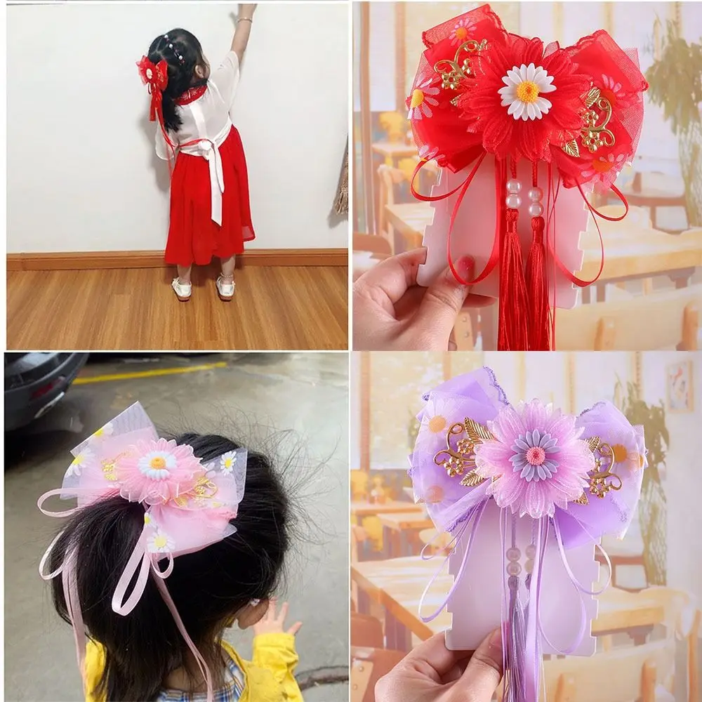 1pc New Children Practical Hair Clips Hair Accessories Mesh Flowers Bow Ribbon Hairpin