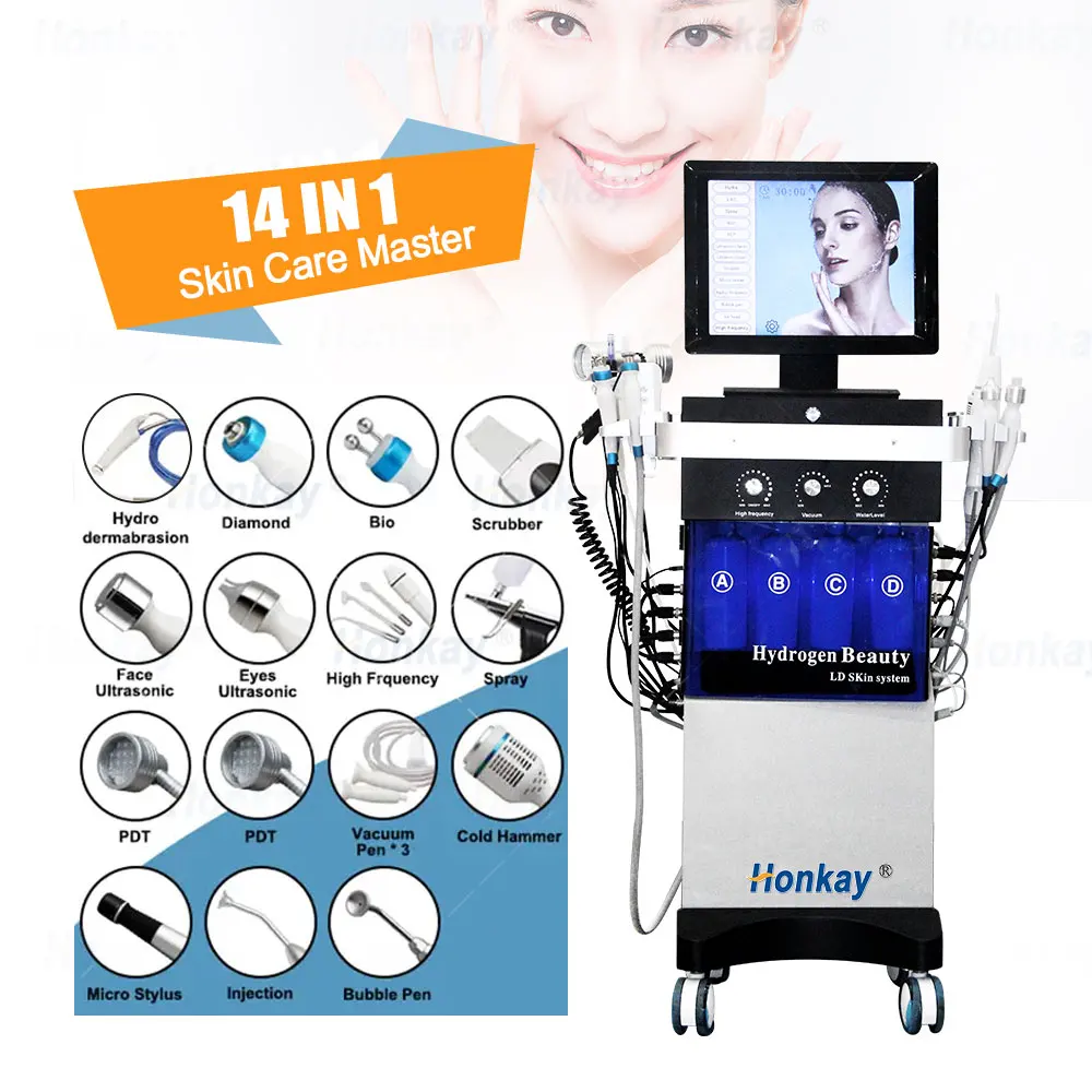 

14 In 1 Hydra Dermabrasion Oxygen Aqua Peeling Skin Cleaning Skin Rejuvenation Face Tightening Lift Beauty Spa Facial Machine