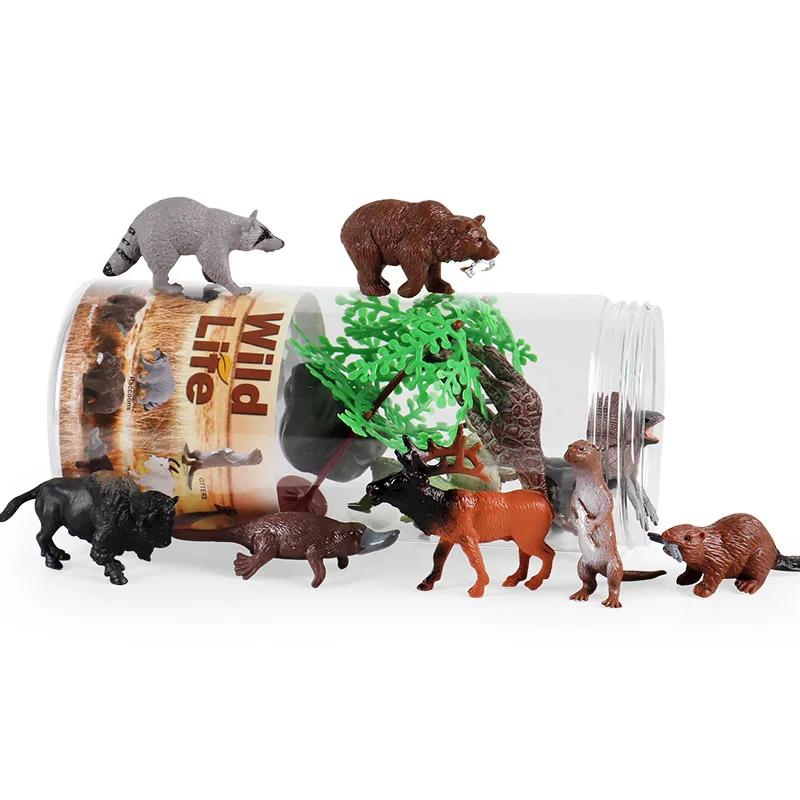 

Children's simulation barrel mini grassland reptile model platypus crocodile giraffe elk set toy