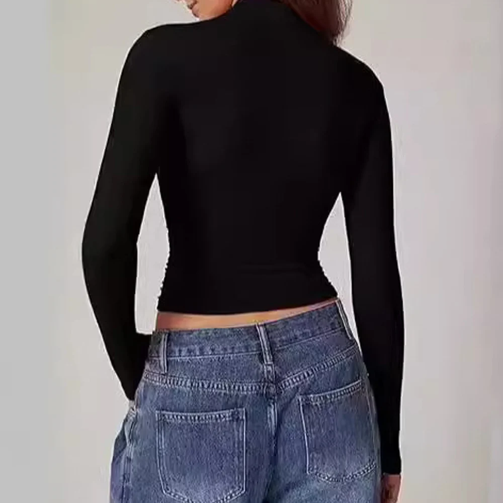 Black Cropped Long Sleeve Y2K T Shirt for Women Summer