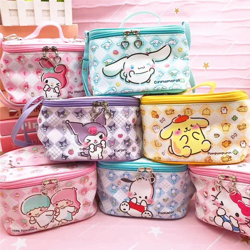 

New Cartoon Sanrio Kuromi Handbag Portable Makeup Bag Creative Cinnamoroll Square PU Casual Portable Shoulder Bag Storage Bag