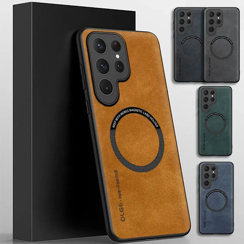 Premium Magnetic Leather Phone Case with Wireless Charging Compatibility