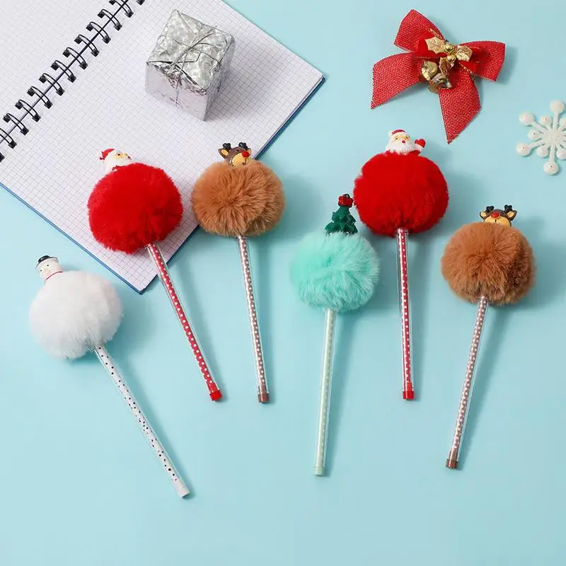 

Christmas Pens | Multicolor Fluffy Plush Gel Ink Pens | Snowman Santa Claus Cute Novelty Ballpoint Pens Christmas Tree Reindeer