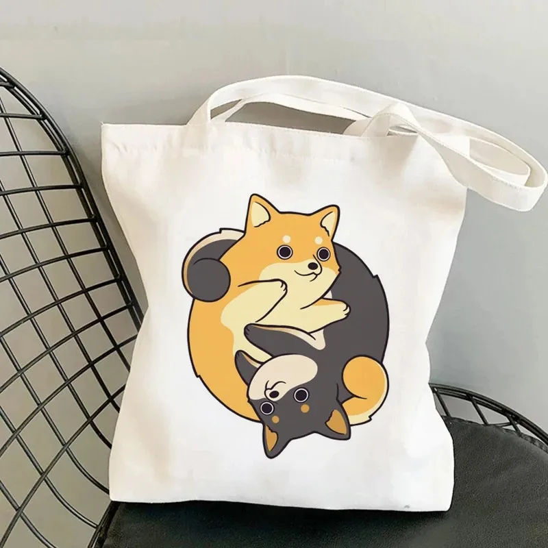 Frauen Casual Tote Handtasche Große Kapazität Wiederverwendbare Weibliche Studenten Cartoon Grafik Schulter Taschen Shiba Inu Druck Einkaufstasche – Detail 14