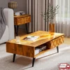 Geometric Design Solid Wood Coffee Table Living Room with 2 Symmetrical Storage Drawers Mid Century Modern Furniture 1