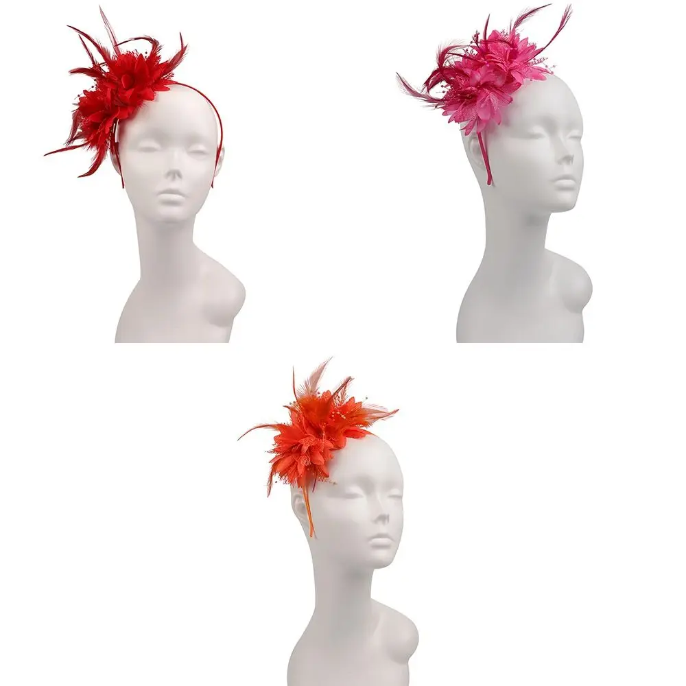 Charmante Vrouwen Elegante Fascinator Hoed Hoofdband Bloem Veer Mesh Garen Cocktail Bruiloft Haaraccessoires Voor Cocktail