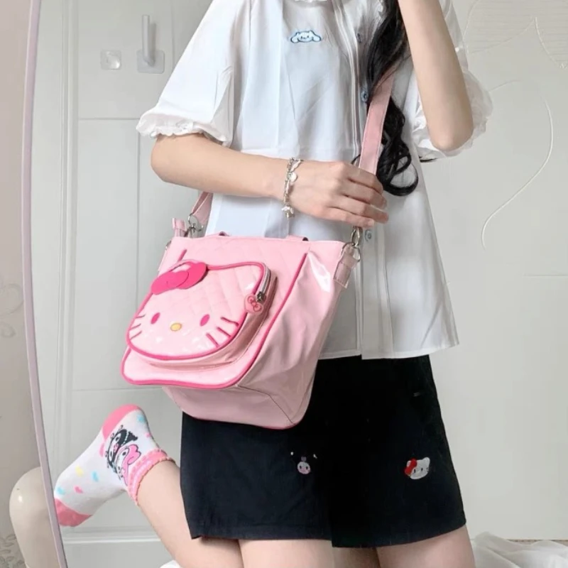 

MBTI Pink Hello Kitty Womens Shoulder Bag Vintage Lolita Jk Harajuku 2024 Fashion Handbag Leather Waterproof Ladies Armpit Bag