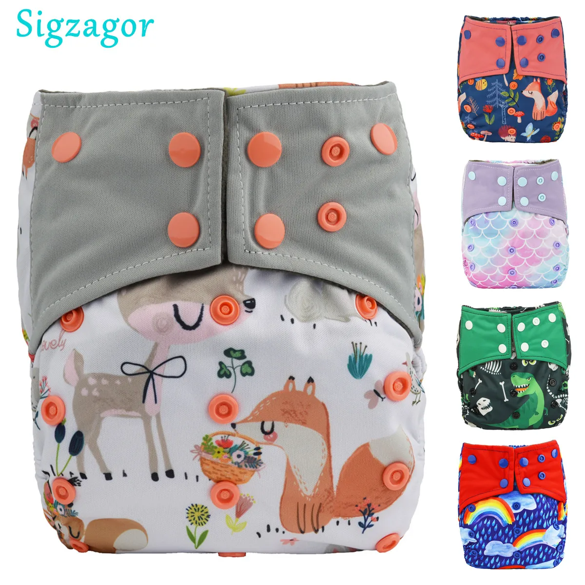 [Sigzagor] 1 Charcoal Bamboo Baby Cloth Diaper Nappy Washable Reusable Double Gusset 3-15kg 8-36lbs NO INSERT