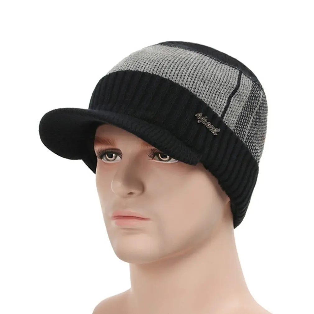 

Men Winter Knitted Hat Outdoor Cycling Ear Protection Warmth Peaked Cap Casual Fashion Sunhat Bomber Hats
