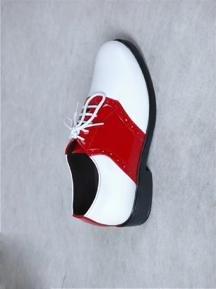 Black and White Sport Leather Shoes Hip Hop Popping Locking Breaking Trend Shoes Red and White Golf Professional Shoe 4