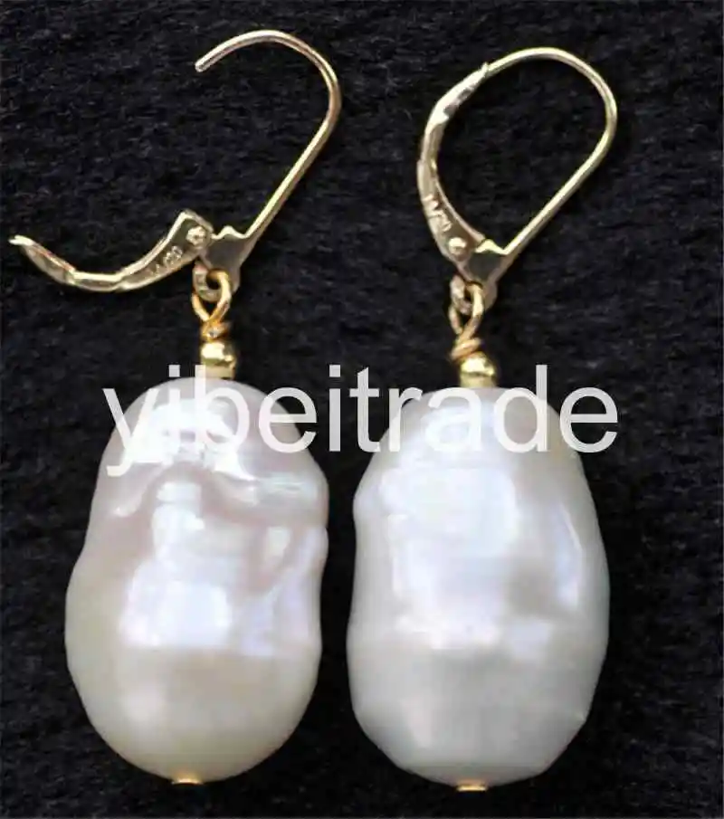 

White Baroque 20mm Reborn Keshi Pearl Dangle Earring 14k gold