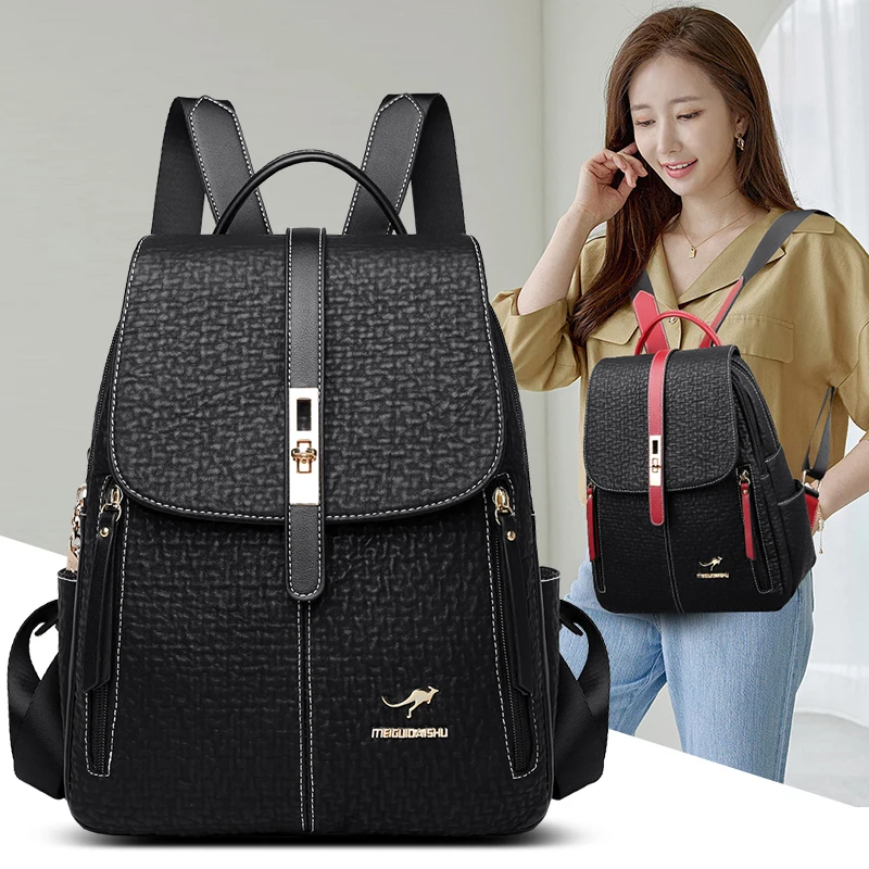 Fashion Backpacks Female High Quality Leather Bagpack for Women Rucksacks Large Capacity School Bag Ladies Travel Bags Mochilas - 2