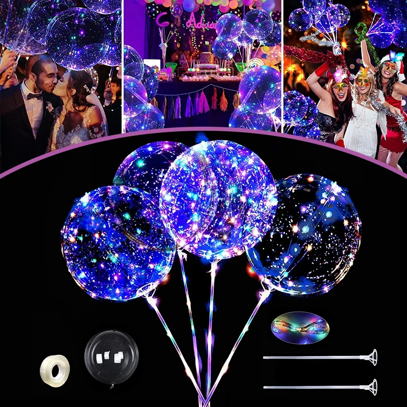 5/10Pcs Light Up Bobo Balloons Led Incandescente Clear Helium Bobo Bubble Balloon Glow In The Dark Balloons For Party Birthday Wedding