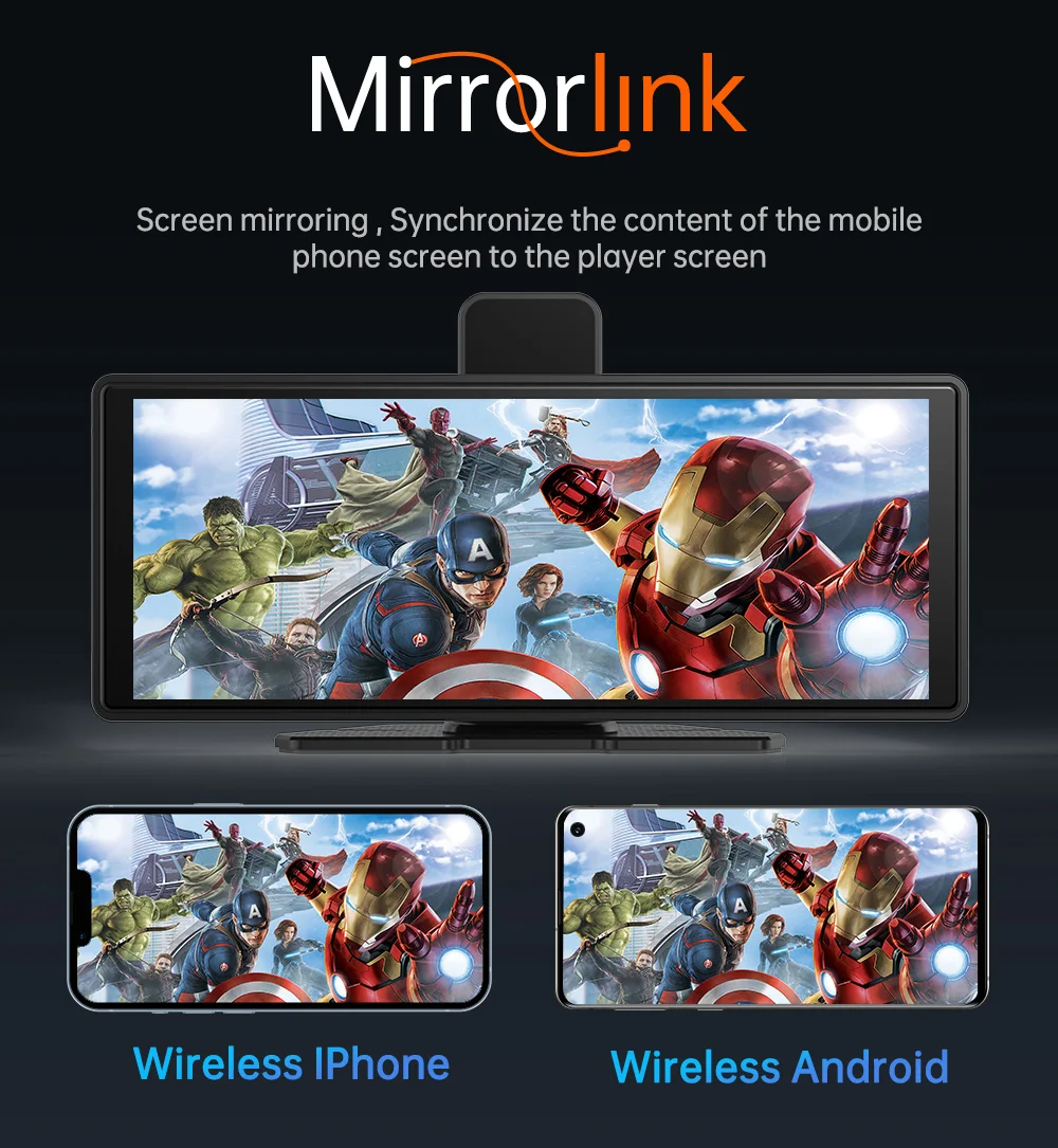 10.26 Inch Portable Wireless Carplay Screen 4K Dual Rear Reversing Camera Car Radio DVR MP5 Multimedia Video Player Android Auto