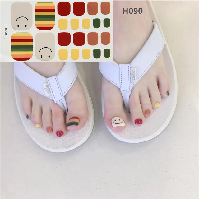 22tips Korea Toe Nail Sticker Wraps Adhesive Decals Toenail Polish Strips DIY Pedicure Foot Decals Manicure Women H090