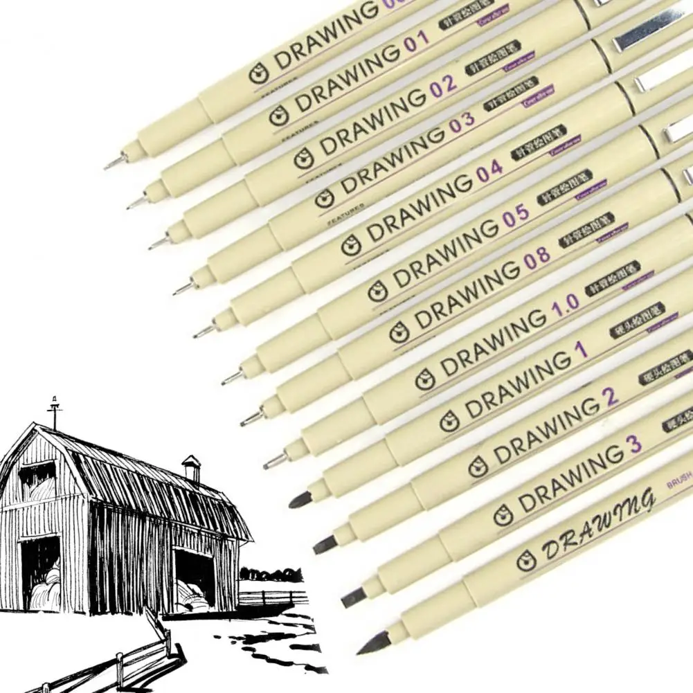 12Pcs Art Drawing Pen Black Sketching Painting Pen Comfortable Grip Clear  Lines Metal Clip Micro Fine Line Drawing Art Pen - AliExpress