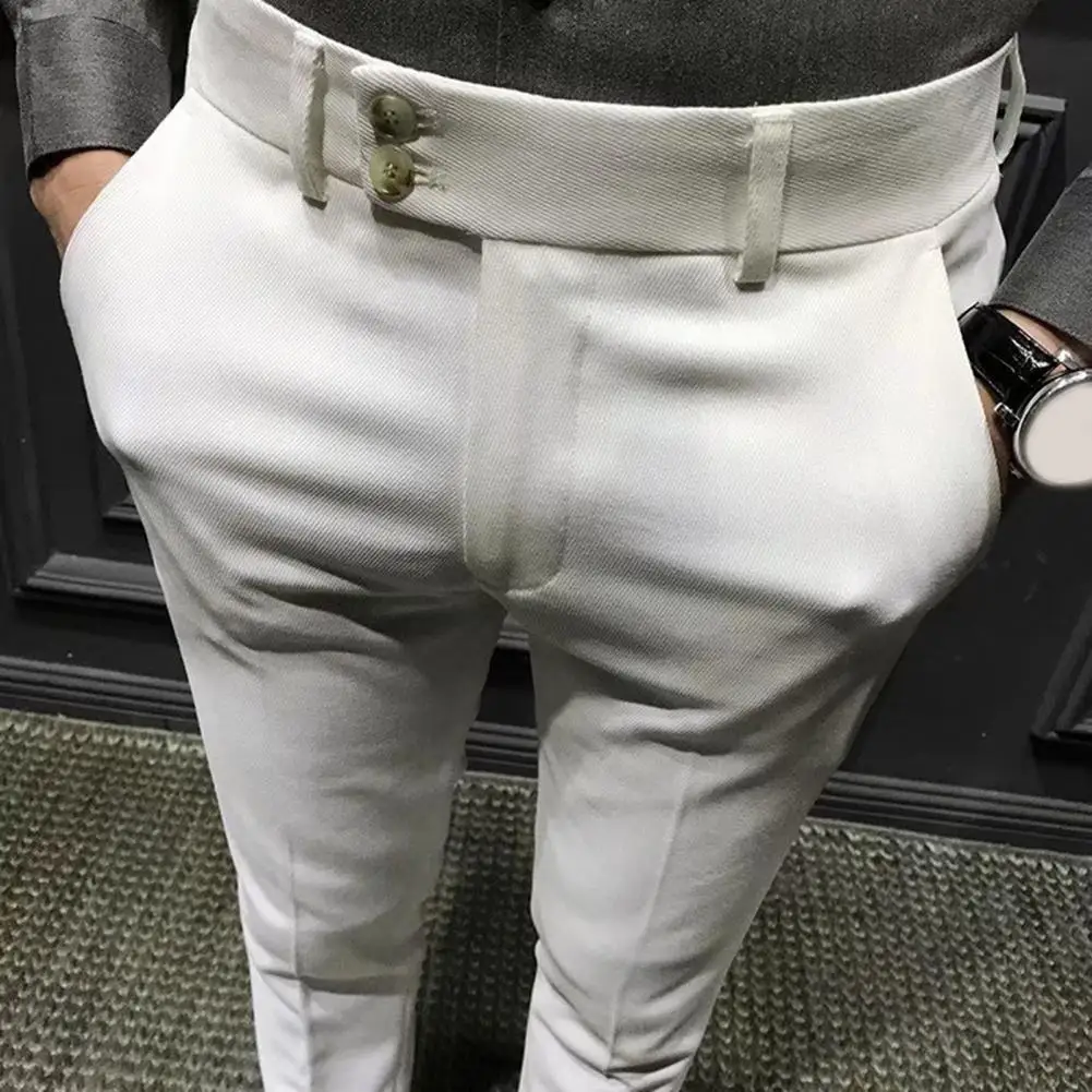 Men Blazer Pants Anti-wrinkle Mid Waist Men Ninth Pants Young Style Men Casual Ninth Suit Pants Pockets Business Long Trousers 5