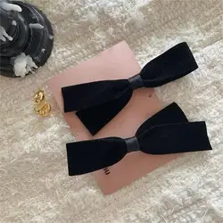 Sophisticated Black Suede Bow Hair Clip - Timeless and Versatile Accessory (2pcs)