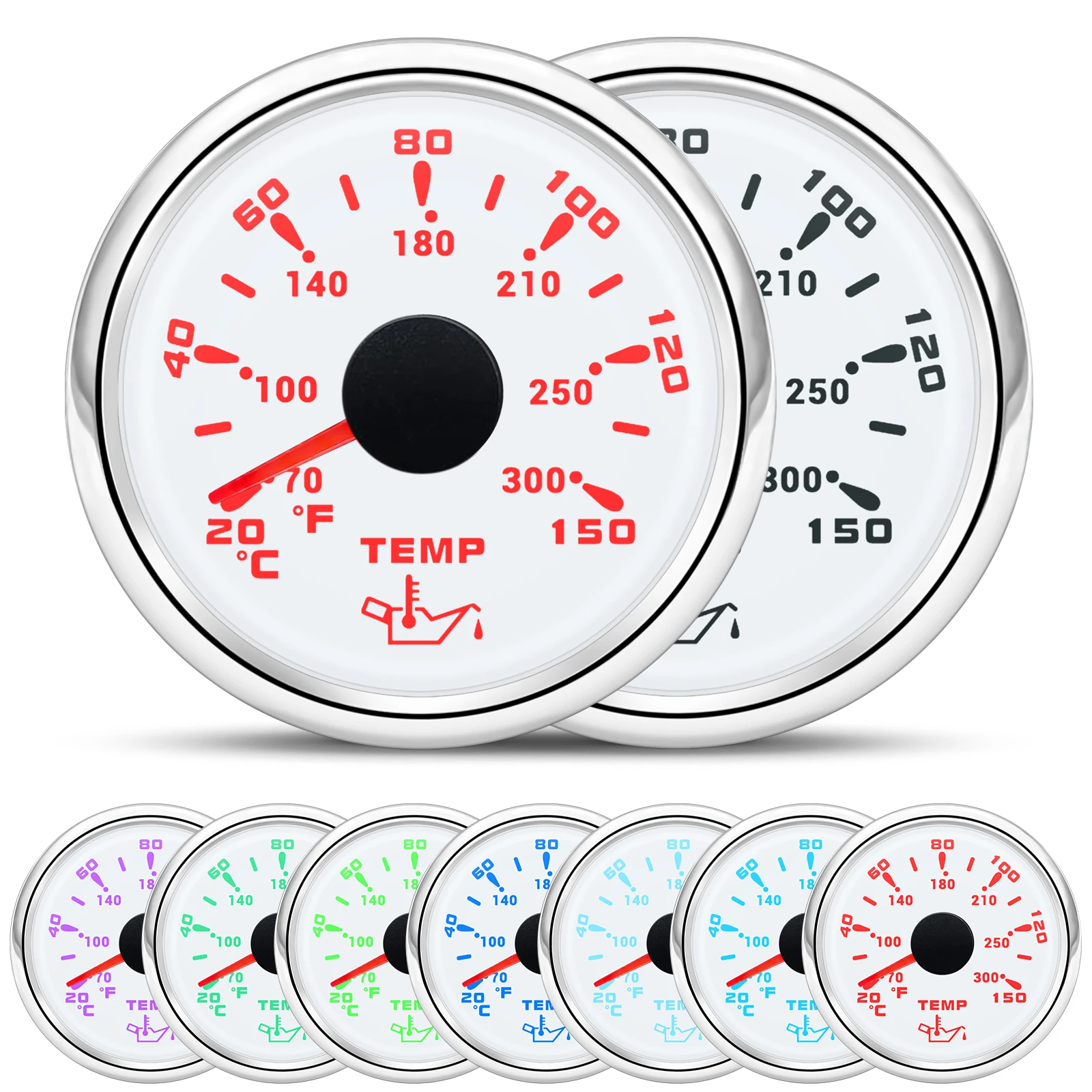 52mm Oil Temperature Gauge With 7 Colors Backlight Universal For 12V 24V Car Boat Gauge Oil Temp Waterproof LED Digital Meter