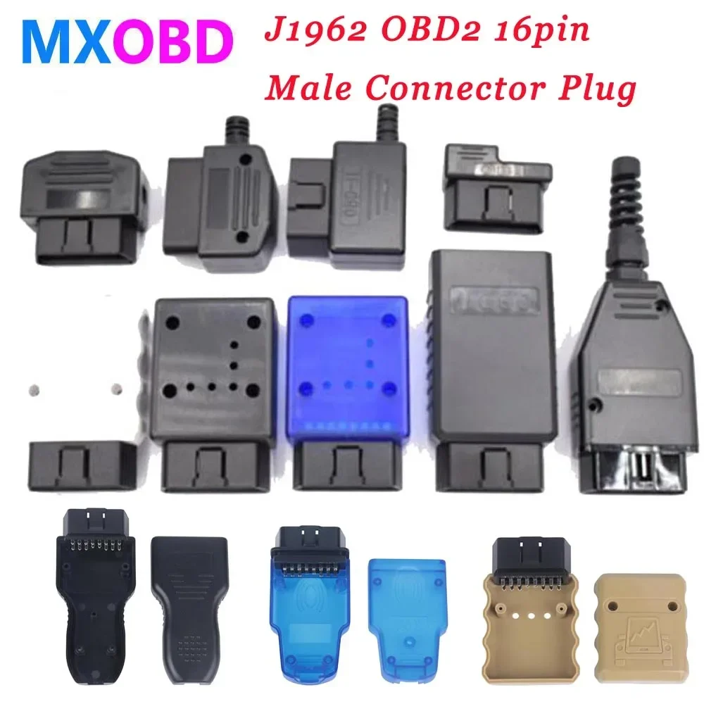 In Stock 10 Type J1962 OBD2 16pin Male Connector Car OBD Shell Plug + Housing +SR+ Screws OBD2 Diagnostic Interface Socket