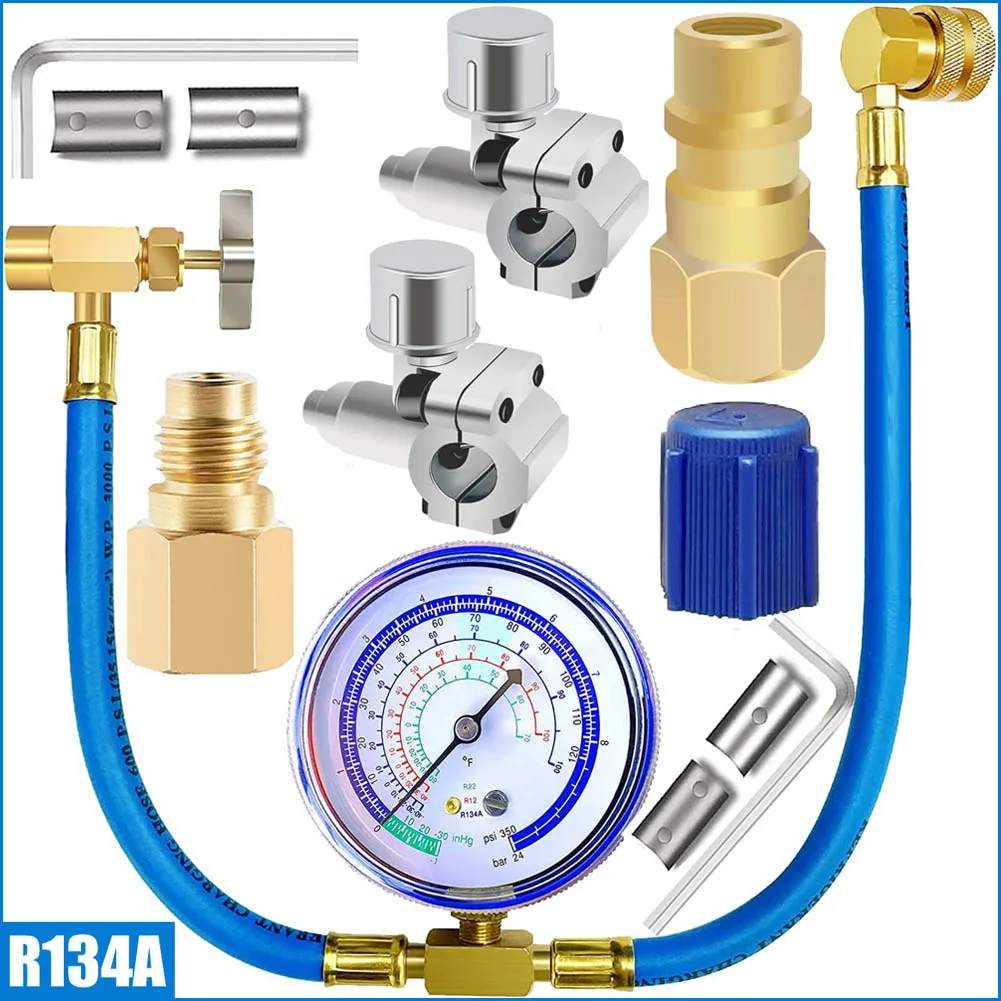 Refrigerator Freon Recharge Hose With Gauge Kit R134A R12 R22,With BPV31 Piercing Tap Valve,For A/C Refrigerant System