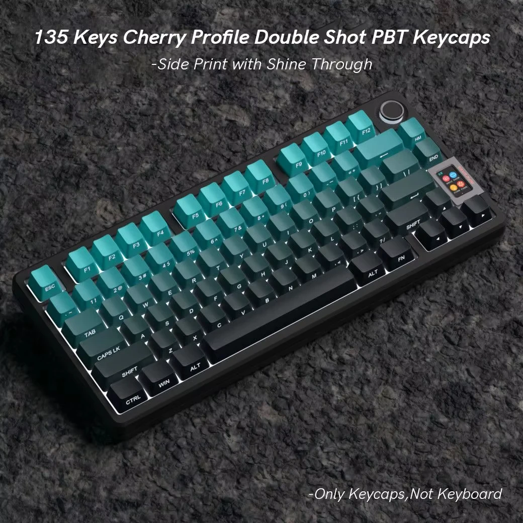 Gradient Green Shine Through Keycaps - PBT Double Shot Side Printed, OEM Profile for Gaming Keyboards (135 Keys)