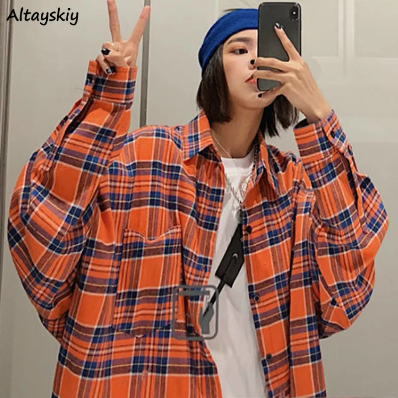 Camisas a cuadros para mujer, abrigo de manga larga estilo coreano salvaje,  Harajuku BF, Tops Chic a la moda, Retro que combina con todo - AliExpress  Ropa de mujer