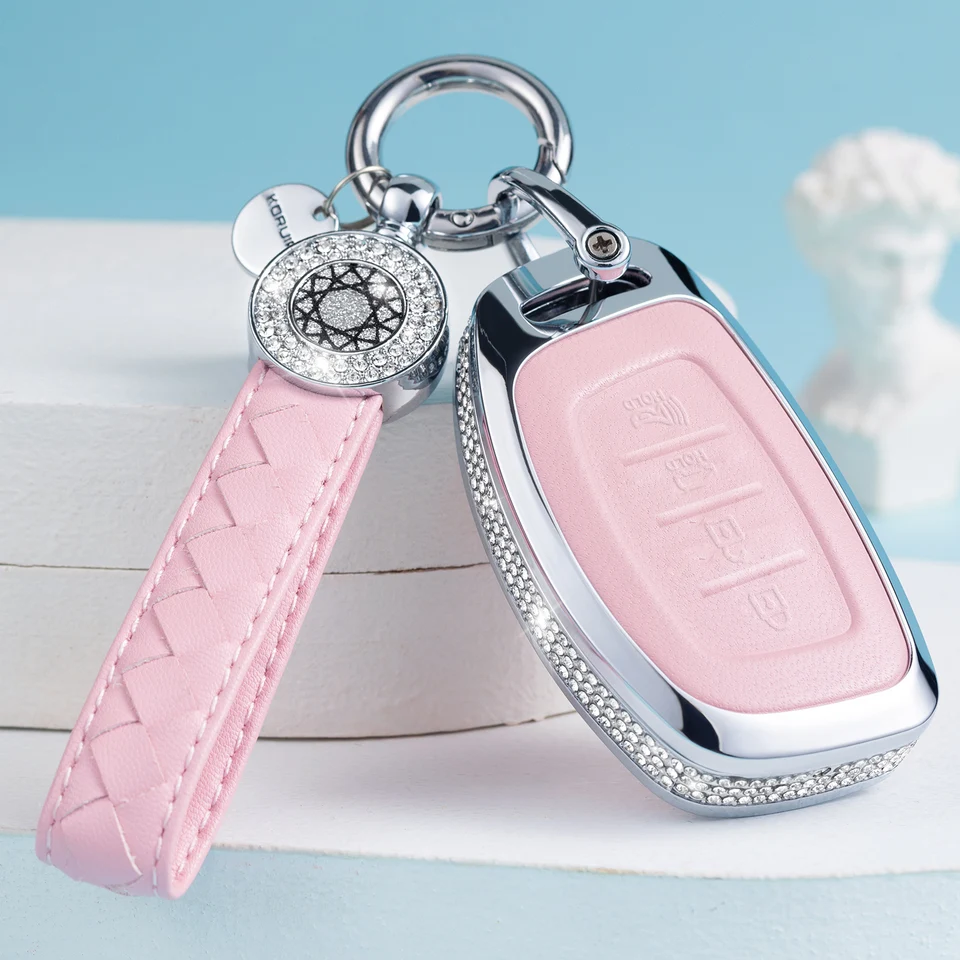 RUABIBAN Hyundai Key Fob Cover – Leather & Alloy Case With Keychain For Elantra, Ioniq, Sonata, Tucson | 4-Button Protection - View #5