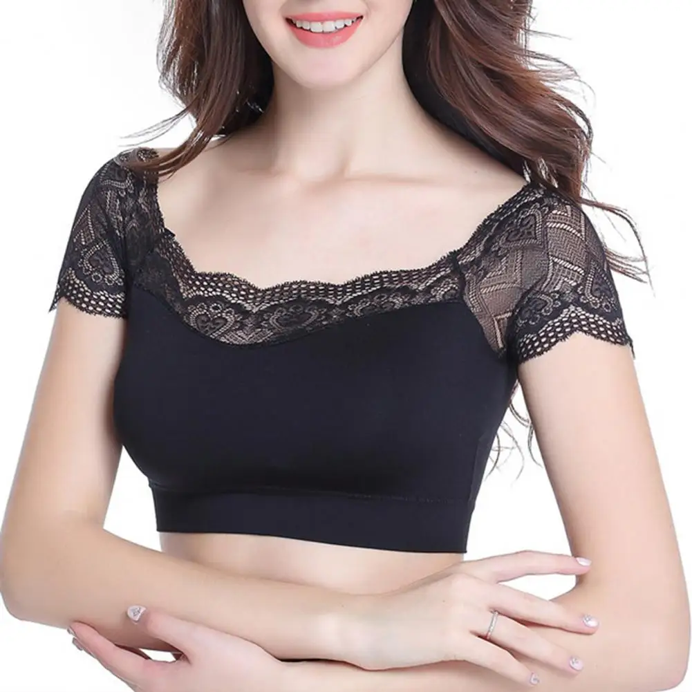 Women Invisible Bra Solid Color Lace Decor No Steel Ring Padded Push Up Gathering Strapless Wrapped Crop Top Female Underwear