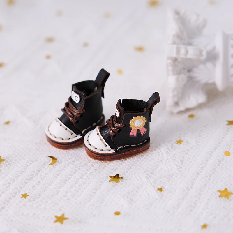 Round Toe OB11 Doll Shoes High Top Cowhide Leather Ankle Boots Lace Up Boots For YMY, Obitsu11,Body9, Gsc, Ddf, 1/12bjd Doll
