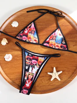 Rinabe Printed Bikini Set Triangle Bikinis Low Waist Swimsuit For Women Micro Thongs Bathing Suits 2025 Biquini Summer Beachwear 1