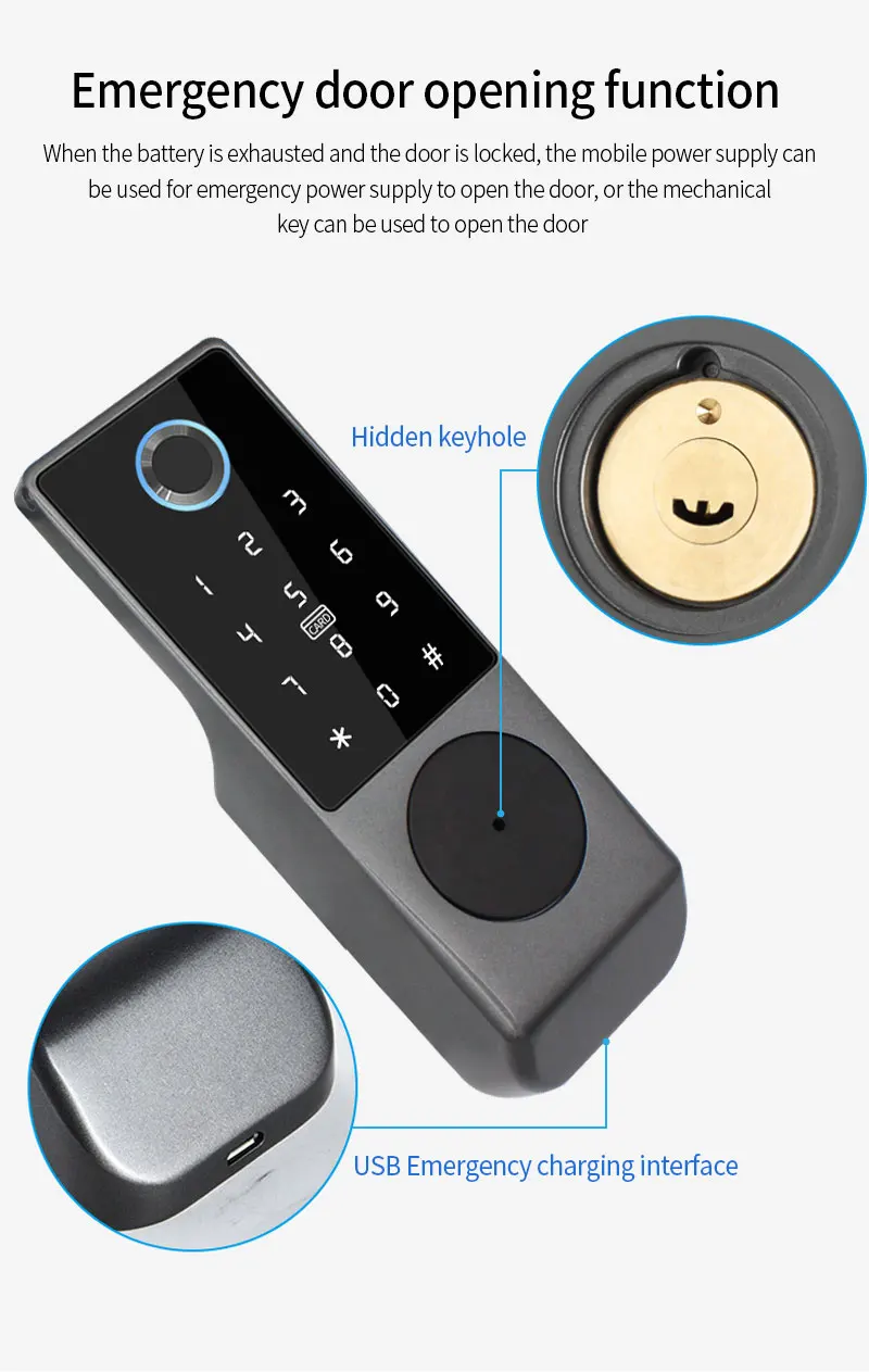 Tuya Wifi APP Control Smart Fingerprint RFID Card Outdoor Door Intelligent Lock