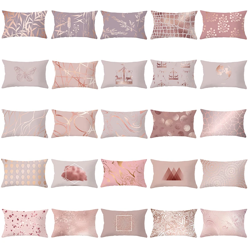 

30x50cm Rose Gold Pink Geometric Cushion Cover Abstract Leaves Pillow Cases Living Room Home Decoration Waist Throw Pillowcase