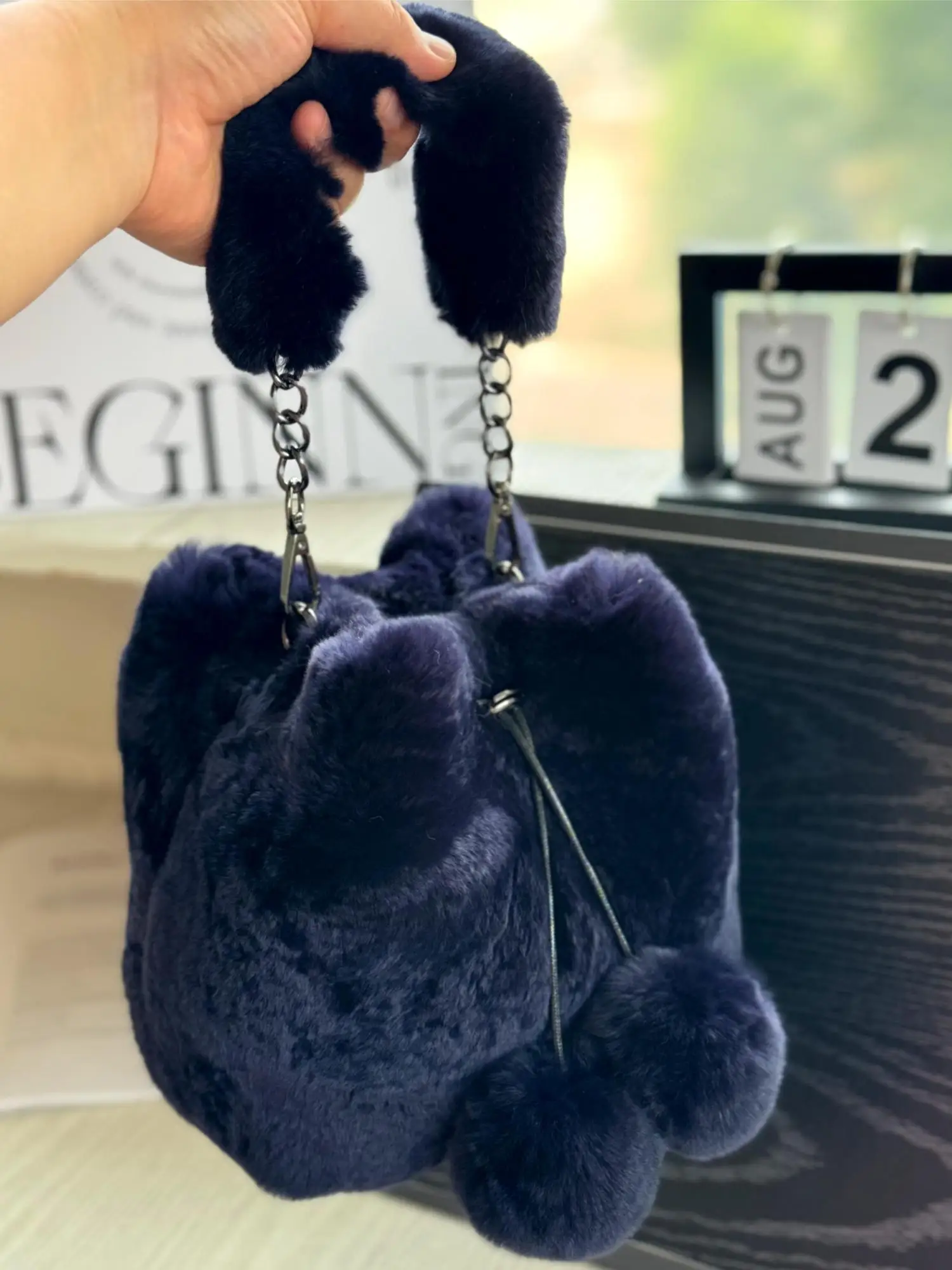 Soft Plush Minshu-Rex Rabbit Fur Women's Handbags real Fur Female Fluffy Clutch Purse Winter Fashion Furry Tote Shoulder Bags