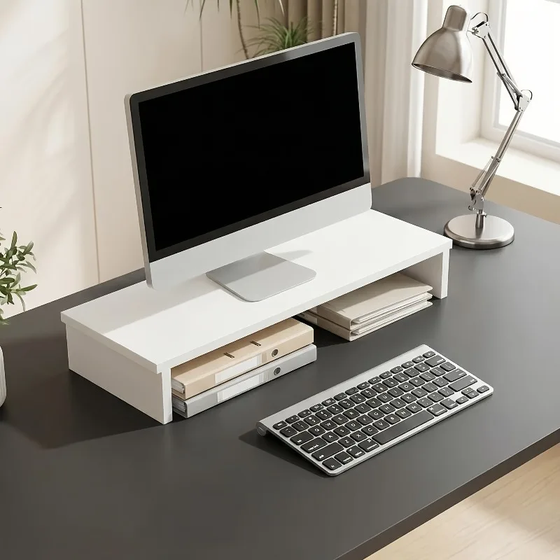 흰색 목재 노트북 스탠드 ? 안정적이고 하중을 견디는 인체공학적 컴퓨터 받침대, 홈 오피스 책상용 목 보호 디자인