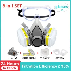 8 IN 1 6200 Gas Mask Gases Carbon Cartridge Filters Resin Work Spray Protective Glasses Chemical Industry Decoration Protection