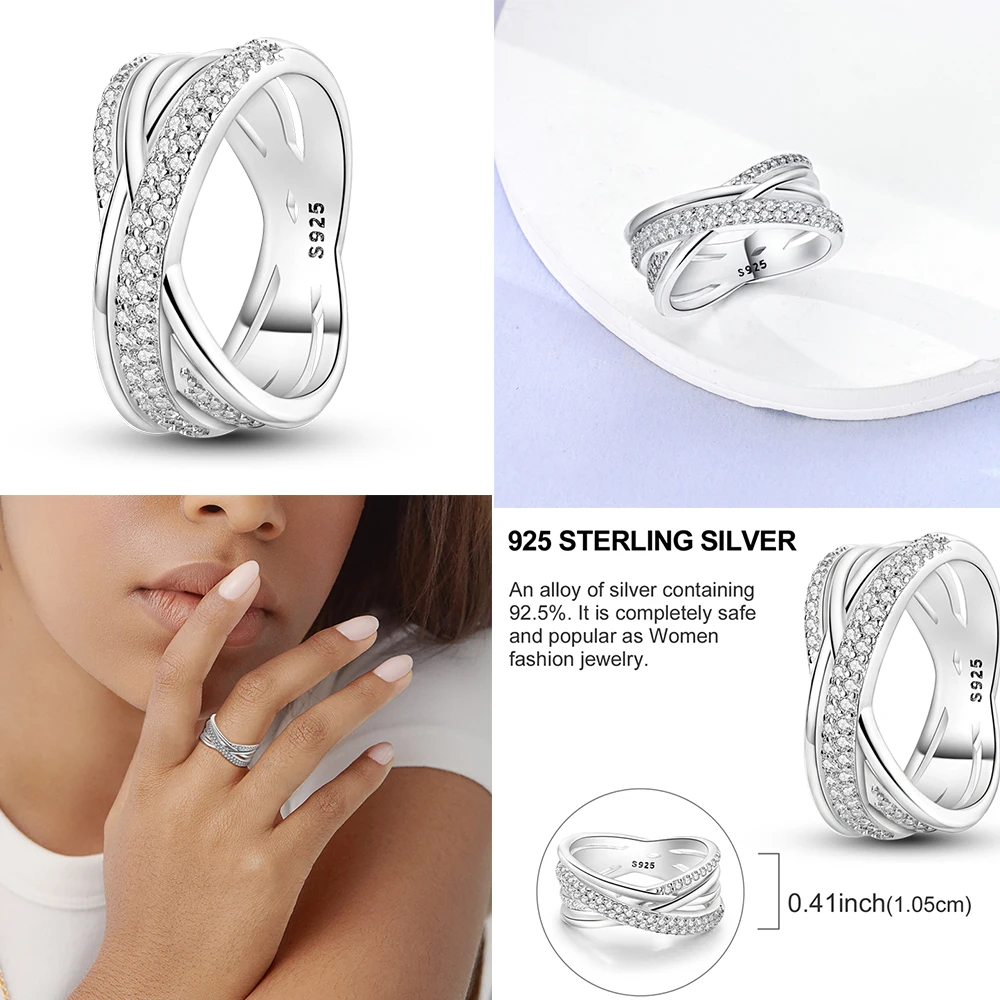 Rings For Women 925 Silver Color Zircon Winding Romantic Ring Finger Beaded Luxury Jewelry Original Engagement Wedding Gift silver rings silver ring wedding rings