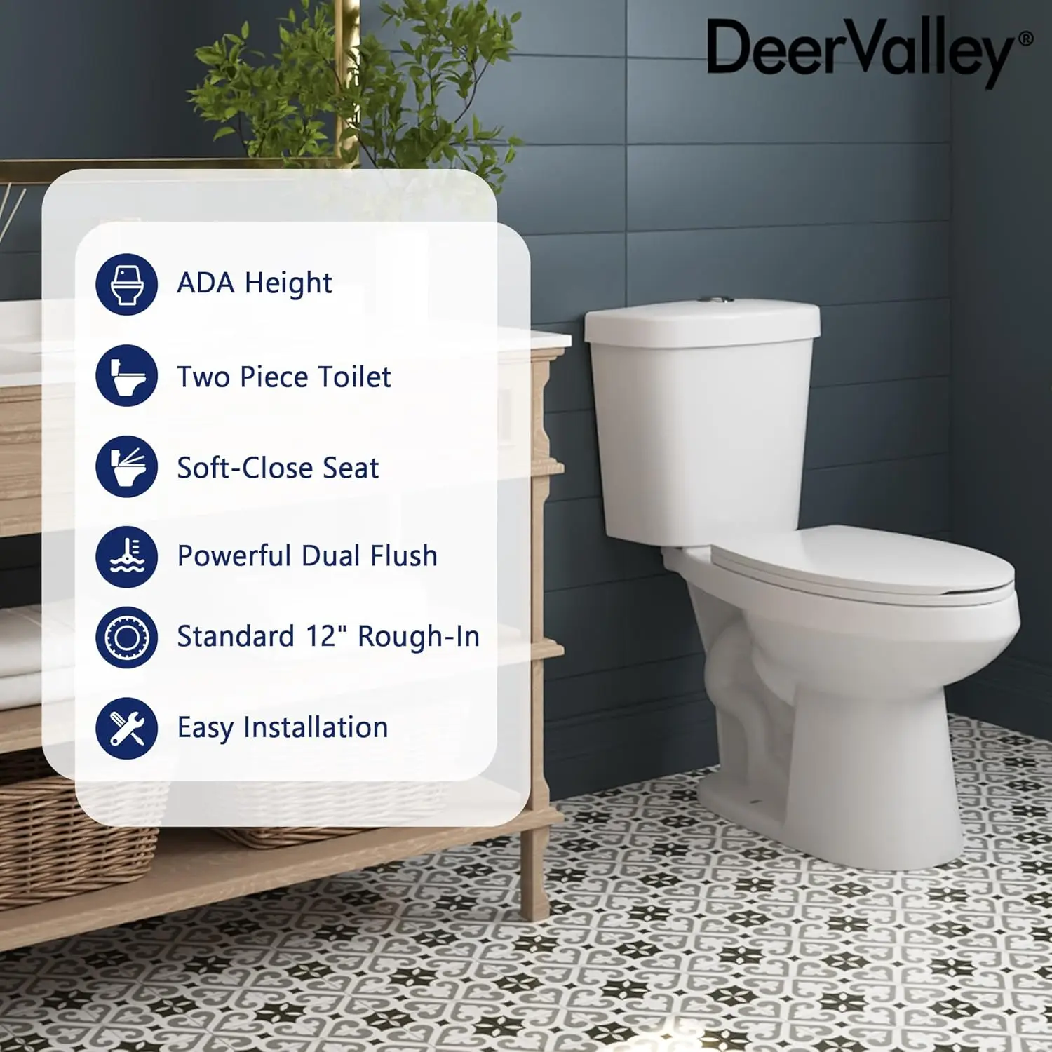 Elongated Toilet Two-Piece Toilets ADA Height 17.5" Comfort Chair Height Toilet Bowl With Soft Close Seat Dual Flush Toilet 3
