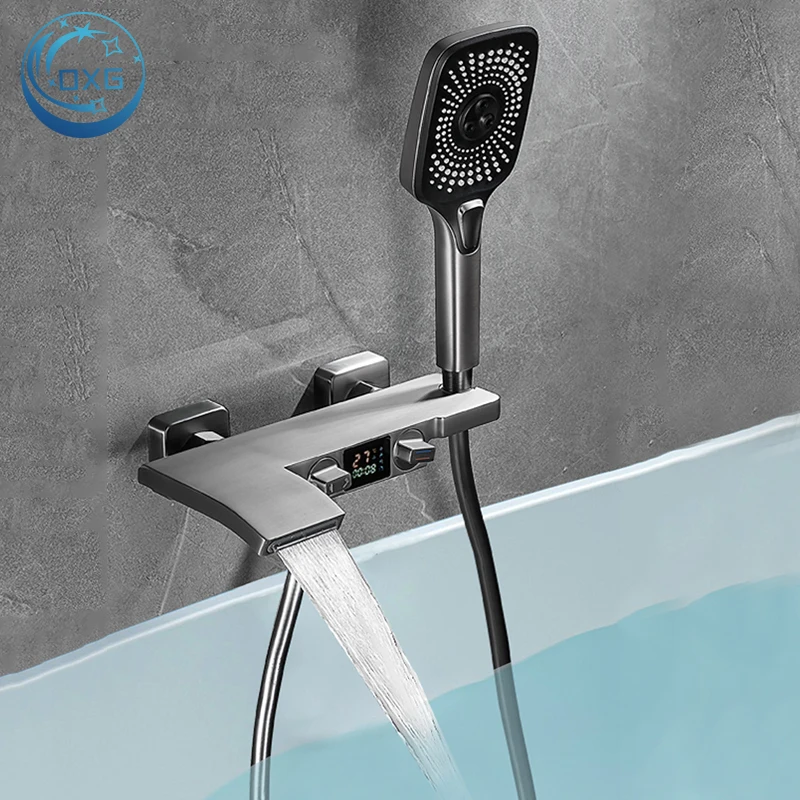 OXG Waterfall Brass Bathtub Faucet Bathroom Faucet Bath Shower Mixer Crane Digital Display Function for bathroom bathtub faucet