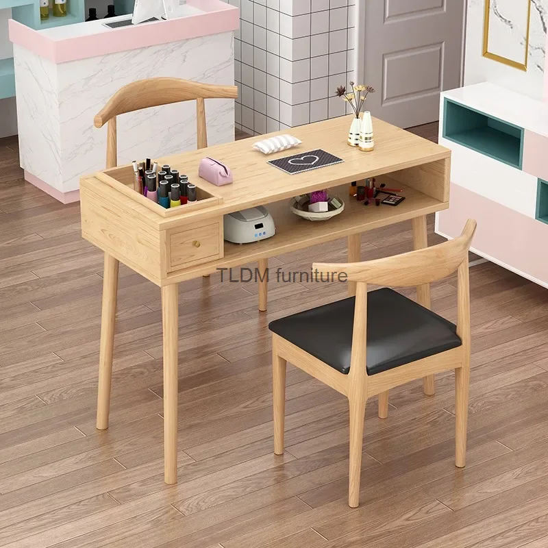 Salon Simple Nail Desk Legno Nordic Receptionist Specialty Manicure Table Minimalista Vacuum Manicure Tafel Furniture Hd50Zj