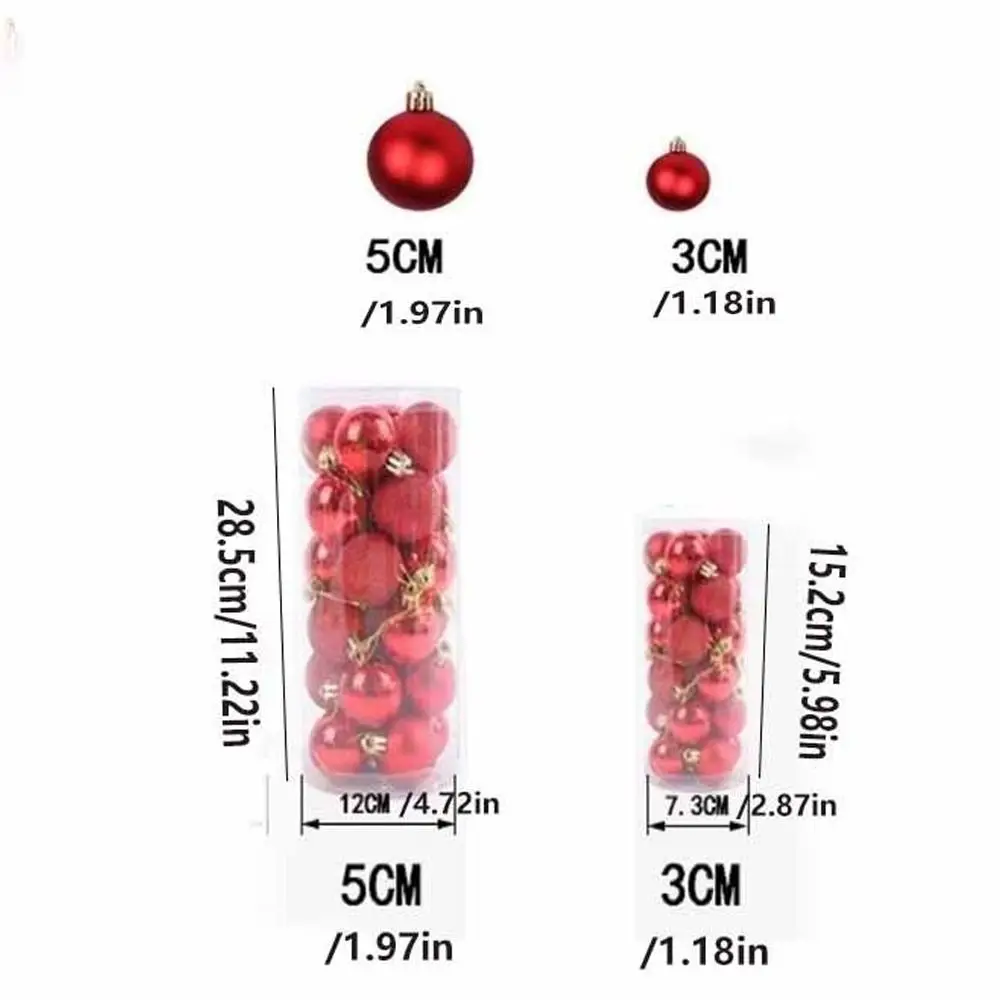 24Pcs 3/5CM Christmas Balls Hang Pendant Plastic Christmas Tree Ornaments New Year Decor Reusable Xmas Tree Baubles Xmas Tree