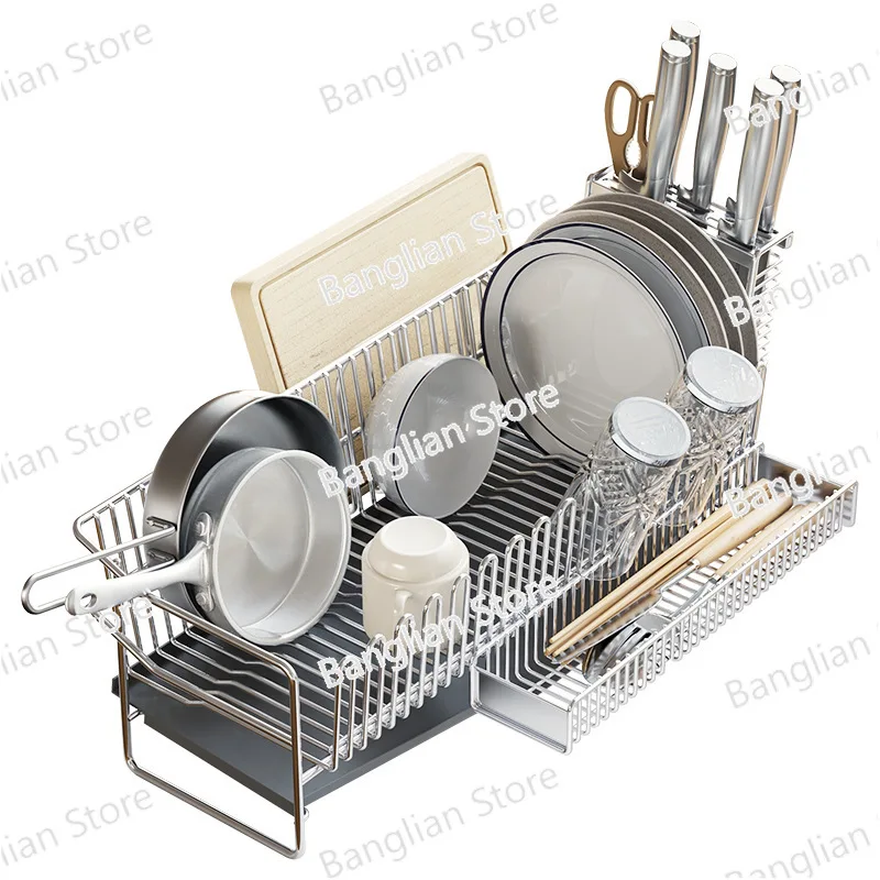 

Kitchen Sink 304 Stainless Steel Drainage Rack Bowl Water Cup Rack Side Dishes Tableware Storage Rack Tabletop Storage Holder